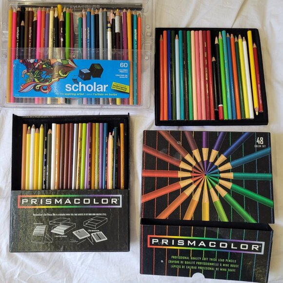 Lot of Prismacolor Colored Pencils 100+ Art supplies Lot With fold out cases